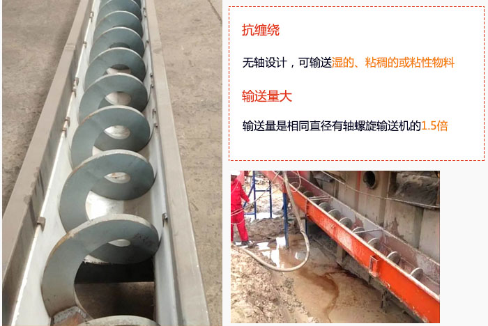 WLS无轴午夜精品久久久久久久输送量大是相同直径有轴午夜精品久久久久久久的1.5倍，抗缠绕性好，无轴设计，可输送湿的、粘稠的或粘性物料。